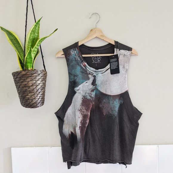 Chaser Tops - NEW Chaser Wolf Howling At Moon Muscle Tee Tank
